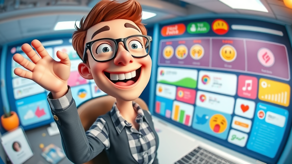 cheerful social media manager scheduling posts for content blog creation