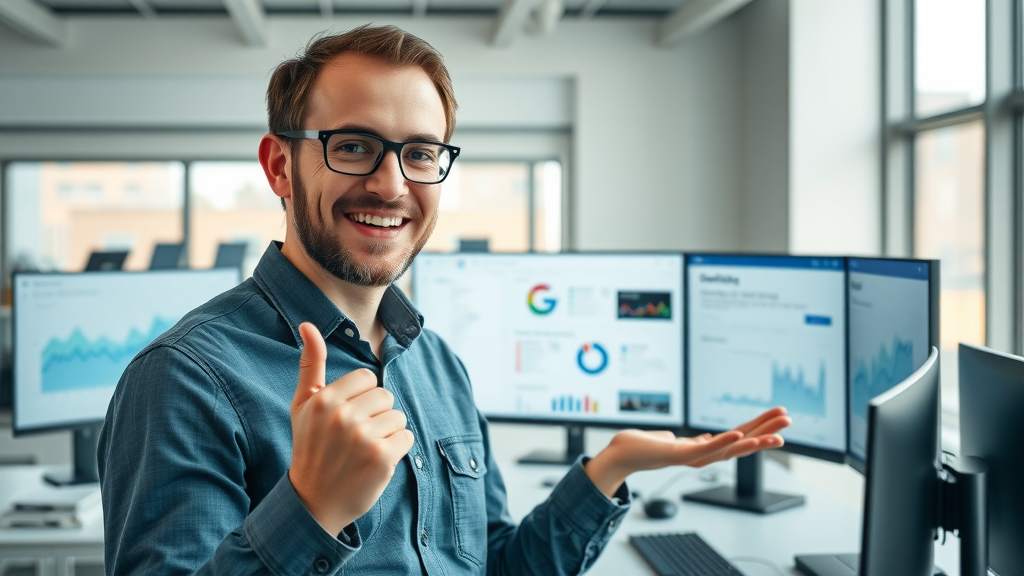 Marketer presenting Google Search Console insights for SEO tips for small business blogs