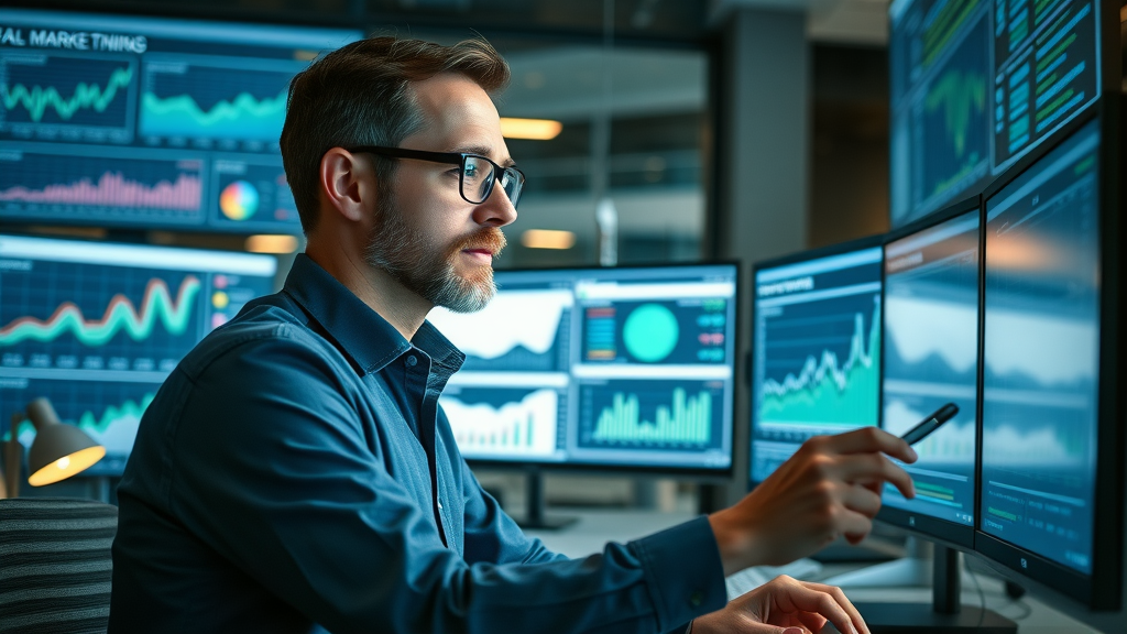 data analyst reviewing campaign performance for email marketing strategy improvement, dashboard with detailed graphs and analytics