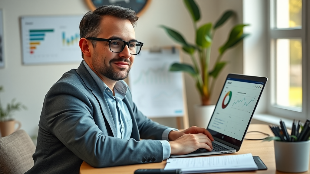 local SEO optimization confident business owner analyzing SEO analytics dashboard