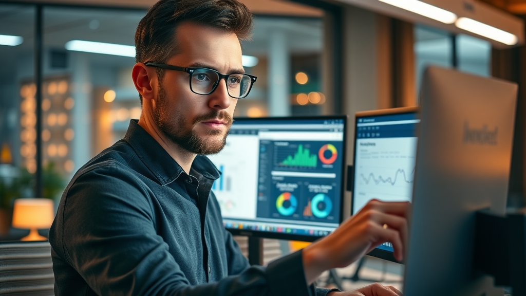 digital marketer analyzing keyword research tools on screens, keyword planning for SEO blog post