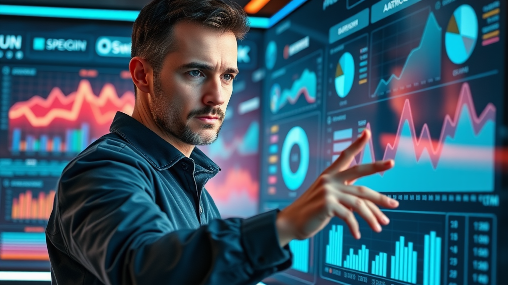 marketer in high-tech command center reviewing advanced analytics for long island social media marketing