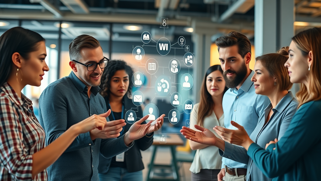 diverse professionals brainstorming digital marketing strategies interactive screens search engine marketing
