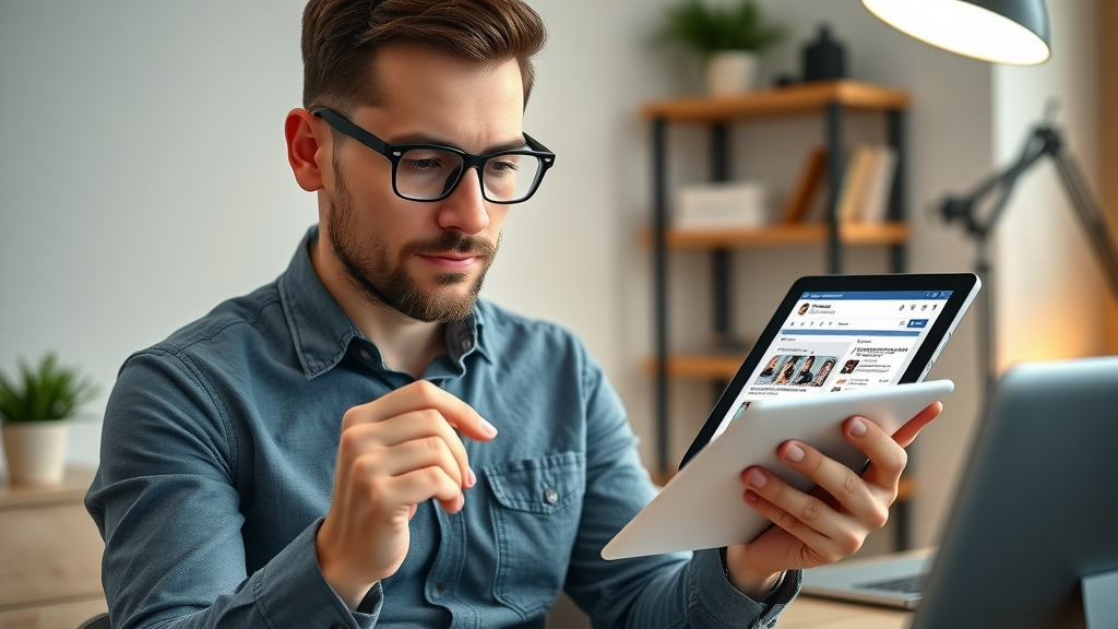 Marketer comparing different Facebook ad types for small businesses on tablet