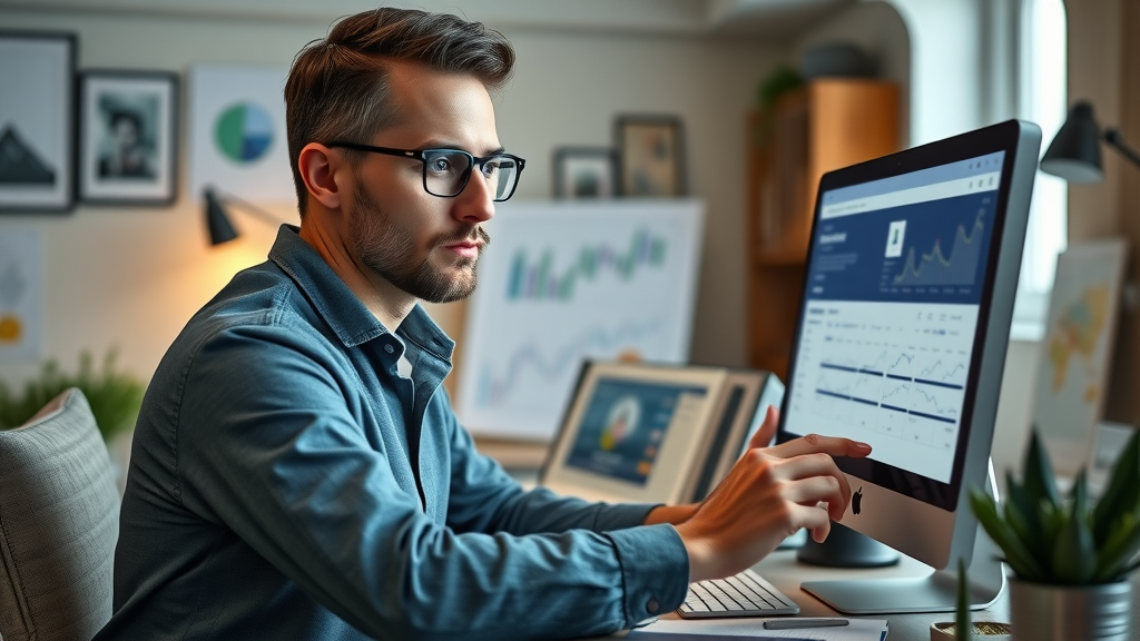 Entrepreneur navigating Facebook Ads Manager for small business marketing