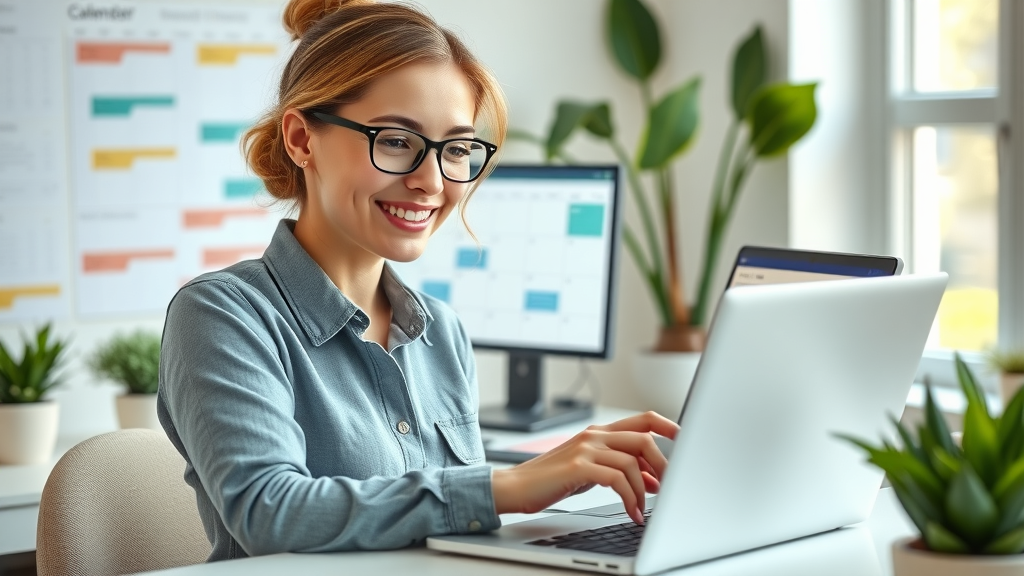 organized marketing professional scheduling a content calendar on a laptop, content calendar for marketing strategy