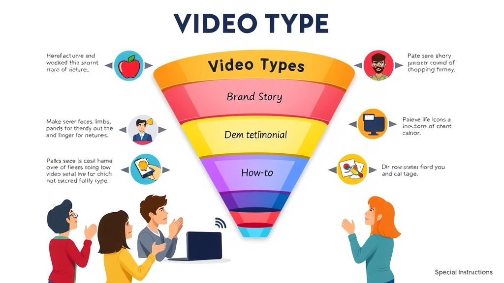 funnel diagram showing video types for every sales funnel stage: brand story, demo, testimonial, and how-to