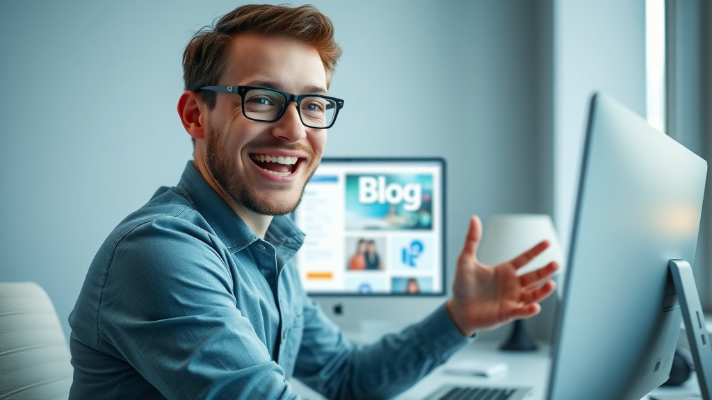 joyful entrepreneur launching new business blog, business blog post ideas