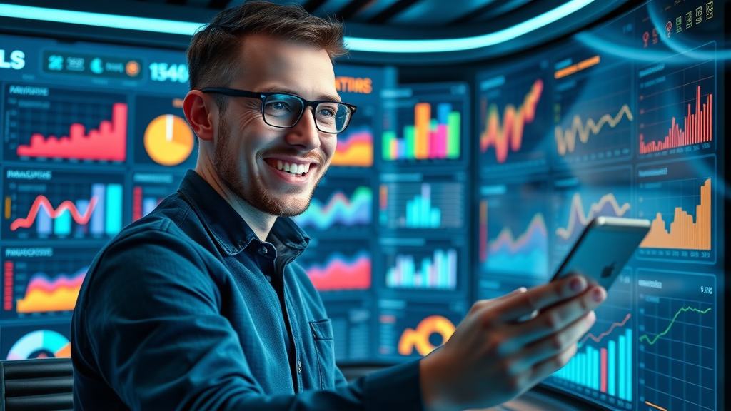 social media marketing tools dashboard small business owner reviewing analytics