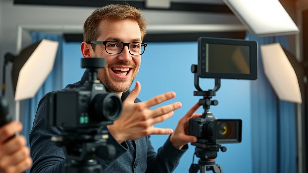 engaging content creator filming business explainer video, video content creation for marketing strategies