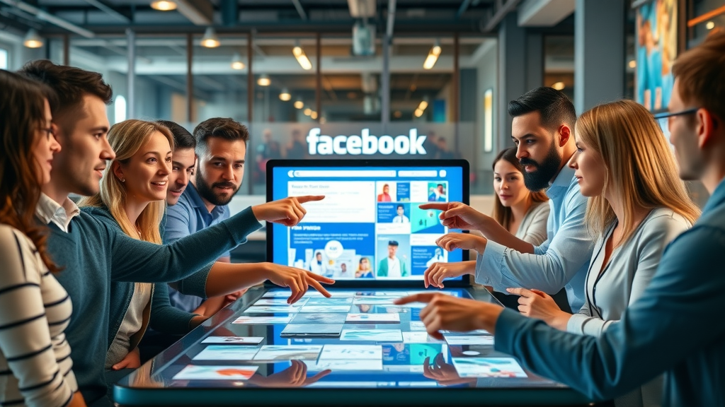 Group of marketers brainstorming engaging Facebook content ideas for small businesses