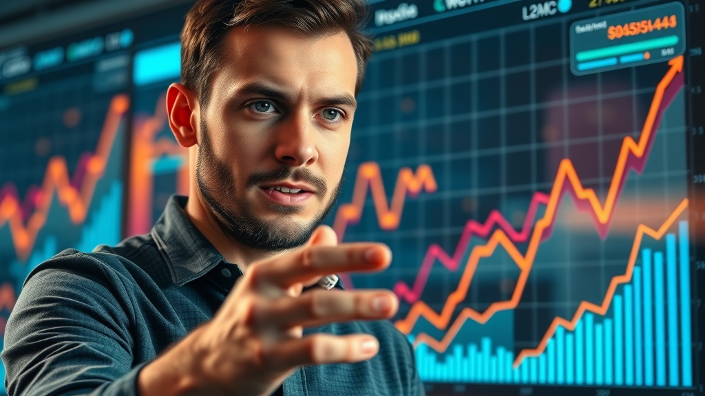 compelling infographic visualization, focused expression, analyzing charts, social media growth metrics, social media marketing strategies, animated data points, vibrant studio lighting
