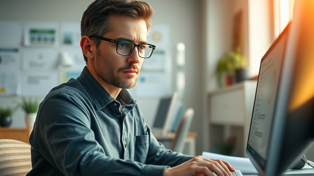 insightful professional utilizing AI-powered productivity apps and search tools on a desktop computer, google ai mode productivity workspace