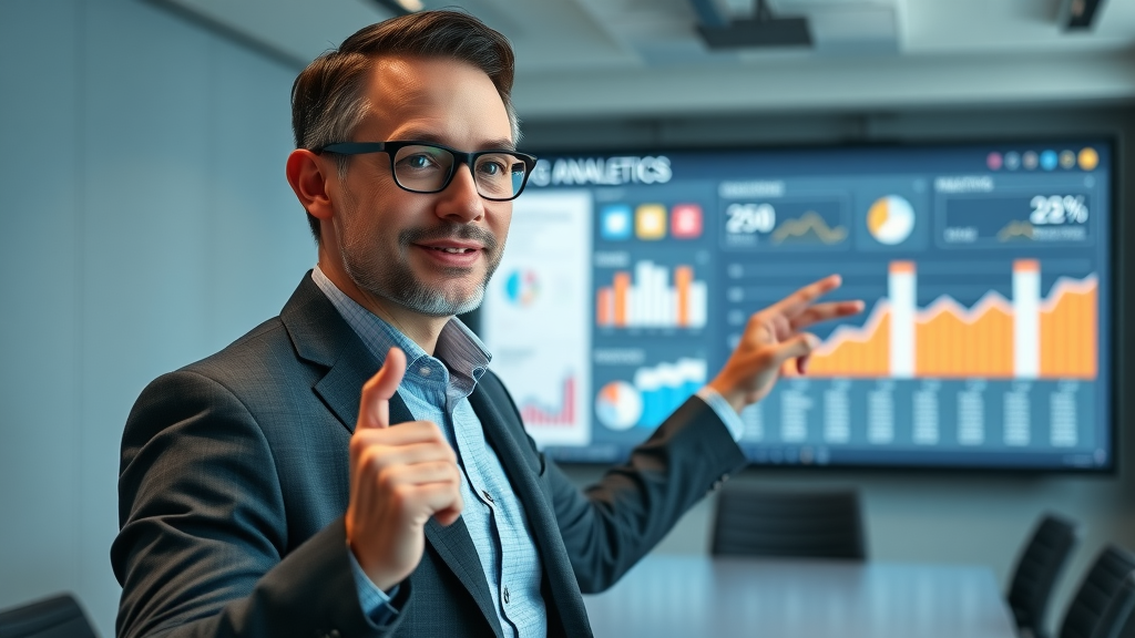 digital marketing expert presenting blog analytics, small business blog content strategy