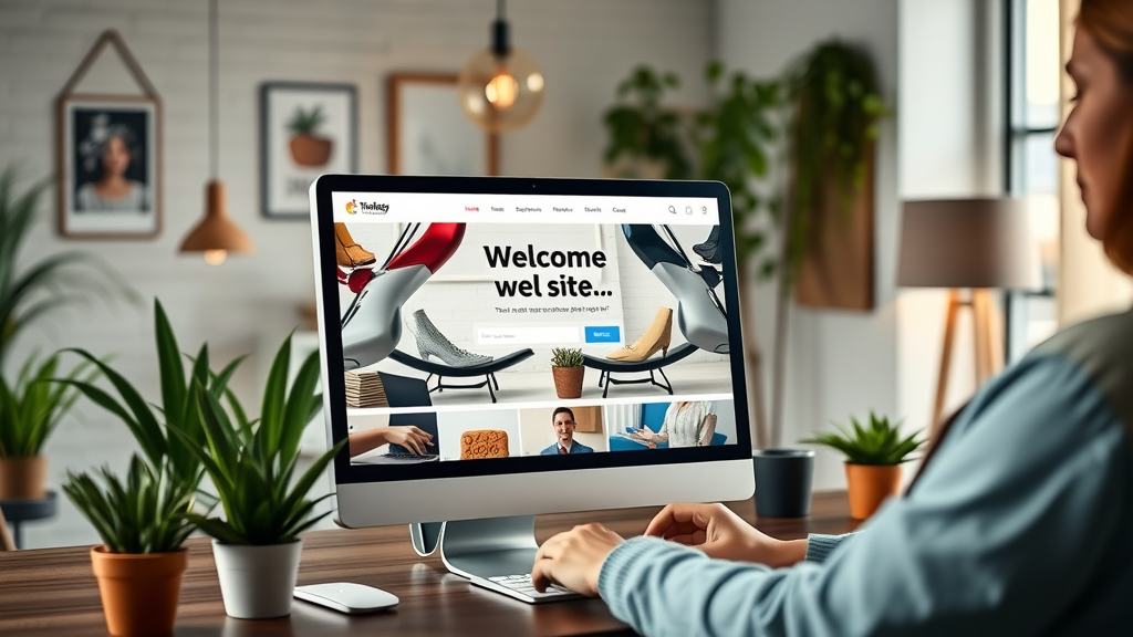 Modern small business website homepage updated by owner, business profile optimization, welcoming office environment
