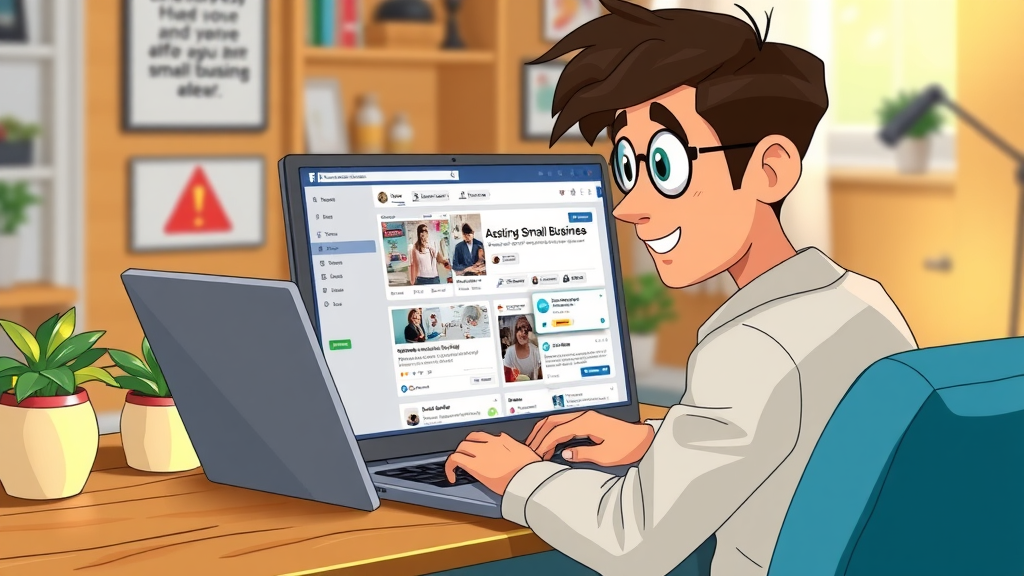 Small business advertiser creating Facebook ad campaign using laptop
