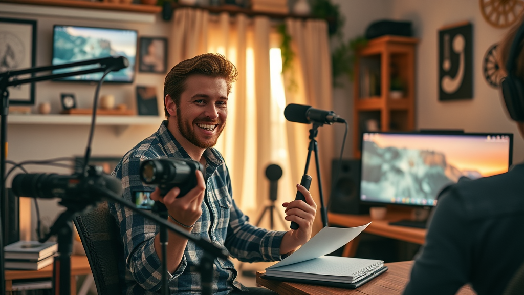 creative content creator producing video blog post content marketing digital strategy cozy home studio