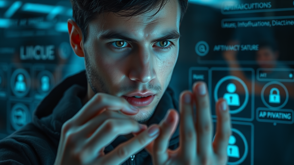Close-up user adjusting google ai search privacy settings on futuristic interface, subtle reflections, blue and gray tones, cinematic.