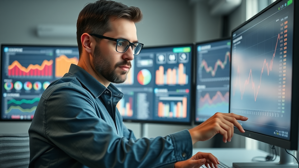 email marketer analyzing campaign data and metrics dashboard for targeted email marketing performance