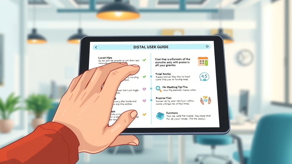 Step-by-step google ai search user guide shown on digital tablet, user interacting with graphical icons, vibrant pastel workspace.