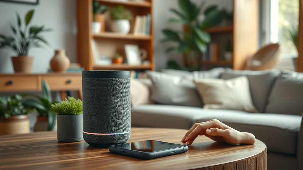 local SEO optimization smart speaker showing voice command for best coffee shop nearby
