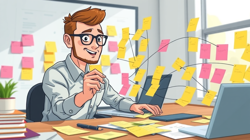 creative content strategist arranging digital sticky notes for content blog creation