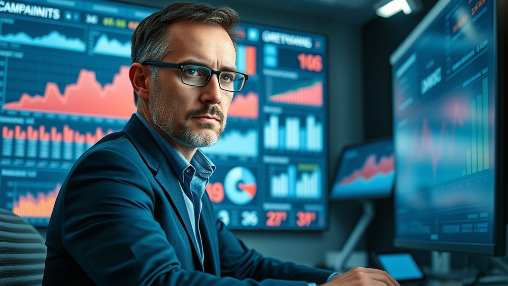 analytical manager monitoring campaign performance metrics for online marketing for small businesses