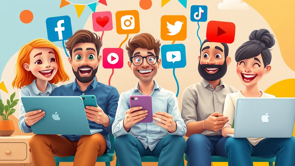 Marketers interacting with video content across Facebook, Instagram, LinkedIn, YouTube, and TikTok platforms