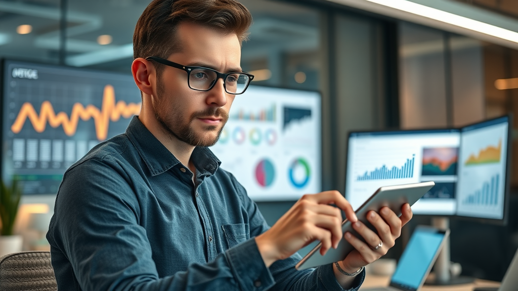 innovative marketer analyzing content marketing strategy data using tablet, marketing strategy for content, analytics