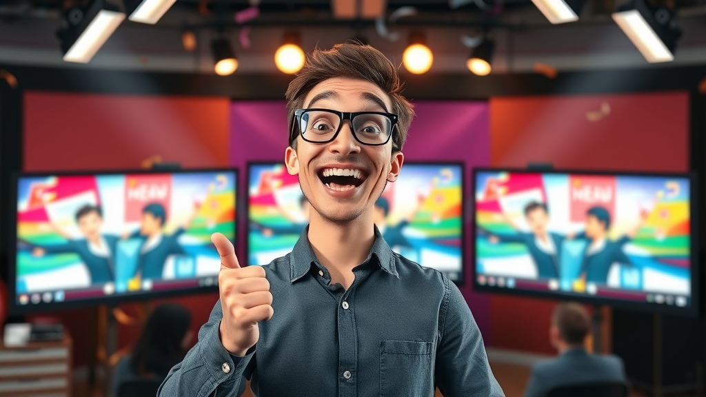 Motivated marketer launching a celebratory video campaign across digital screens and platforms