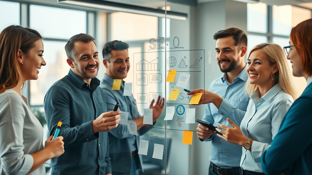 seo strategy small business team competitor analysis whiteboard