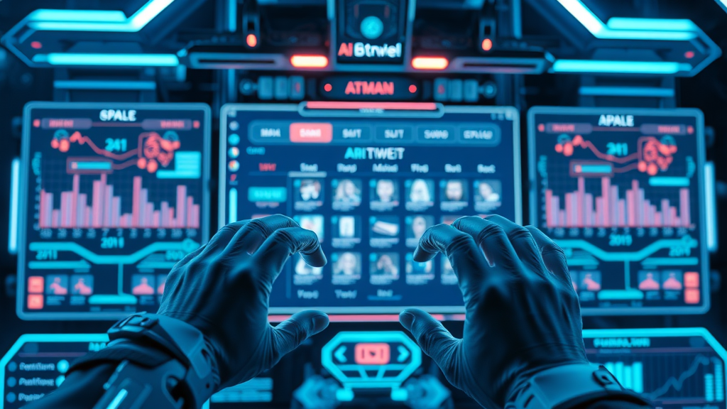 Futuristic AI-driven social media scheduling and automation interface