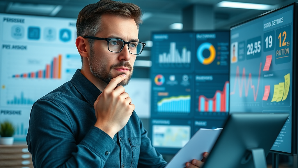 professional marketer analyzing customer segments buyer personas marketing plan digital strategy modern workspace