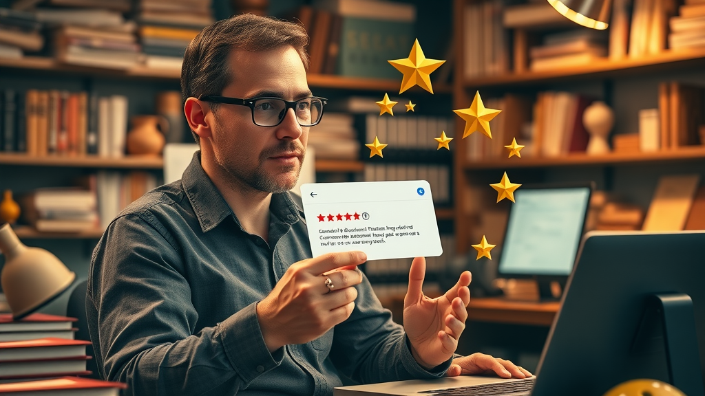 Resourceful small business owner adjusting Google Business Profile and responding to review alerts for local SEO