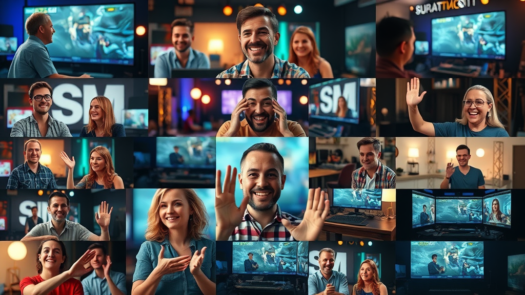 Collage illustrating short-form, testimonial, explainer video, product demo, and live video content, representing diverse types of video for social media marketing.