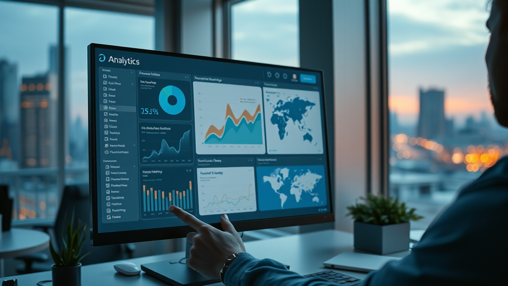 user reviewing analytics dashboard with detailed data visualizations for small business growth online