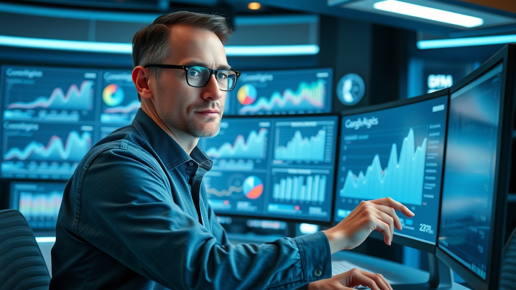Dedicated business analyst using Google Analytics dashboard to measure local ranking and SEO for local businesses