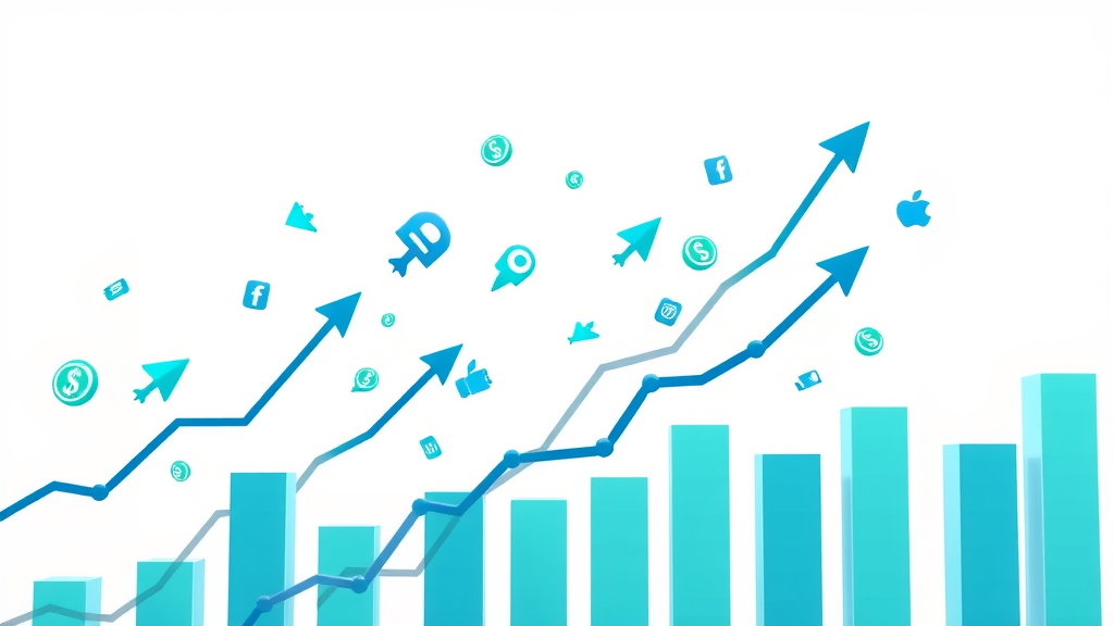 media marketing infographic: line charts, social media icons, and growth indicators for small business success