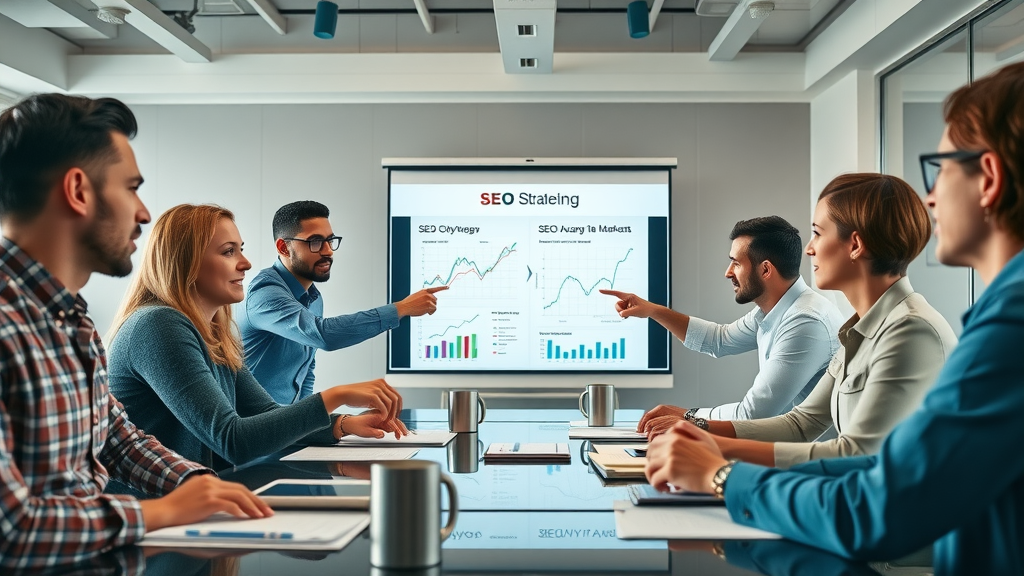 Strategic business marketing team collaborating on a local SEO strategy for small businesses