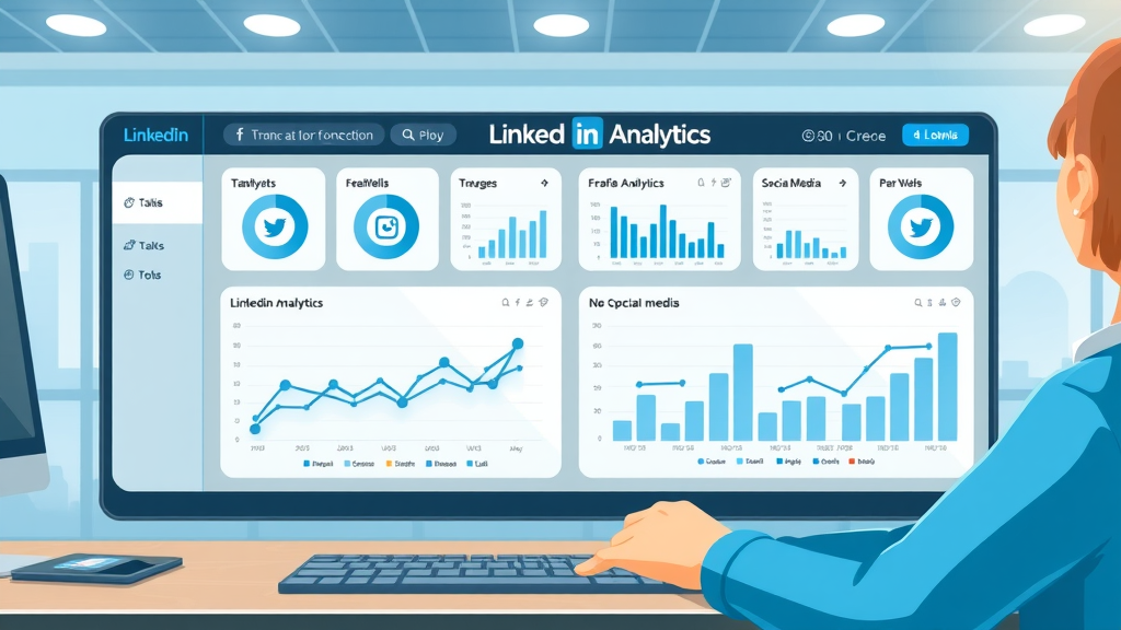 clean digital infographic of LinkedIn analytics dashboard compared with other social media platforms for small businesses