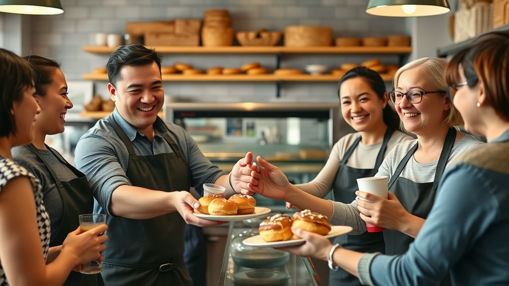 Happy Long Island bakery staff serving satisfied customers after Google Business Profile optimization