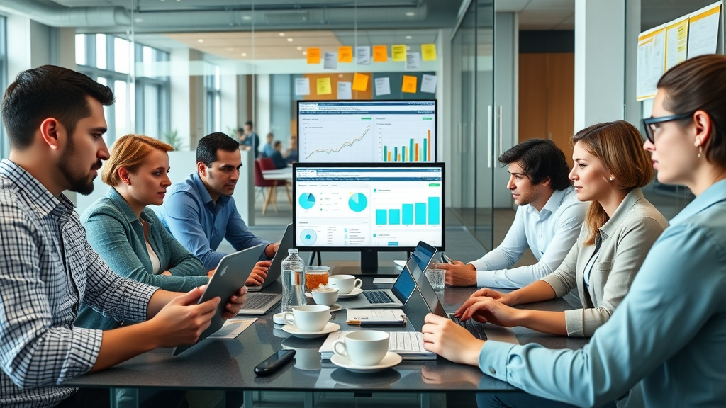 dynamic team of digital marketers reviewing data for high-performing email marketing campaigns