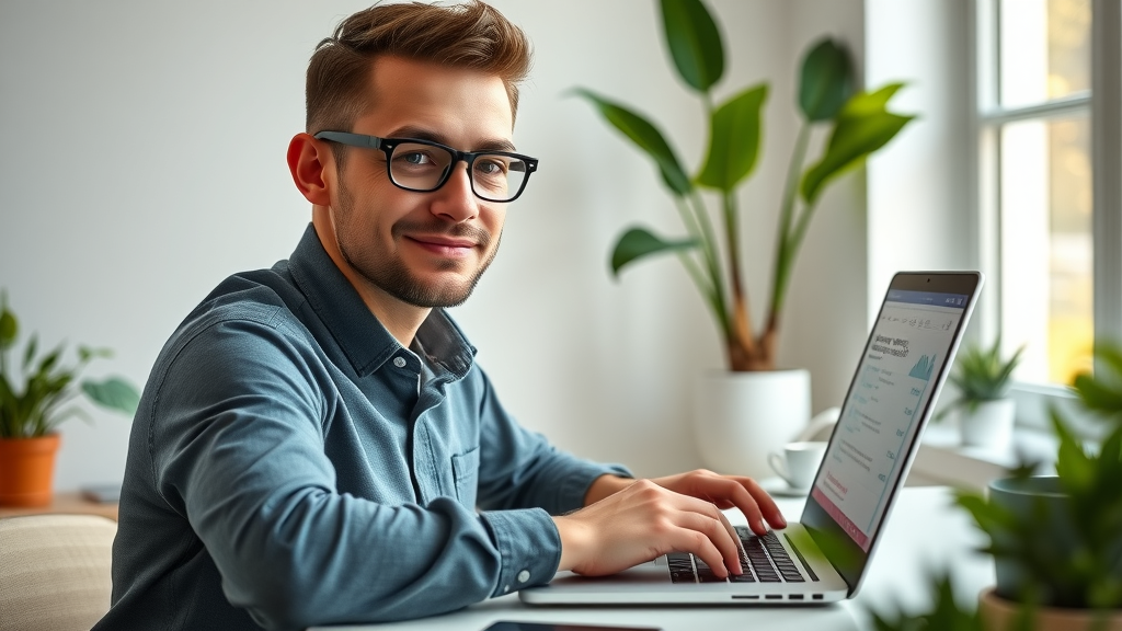 email list building digital marketer at desk confident working on laptop with email dashboard open