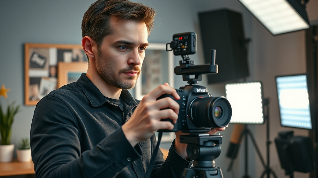 professional content creator setting up equipment for high-impact video marketing