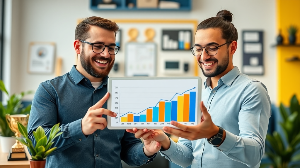 entrepreneurs reviewing revenue growth graphs from email list building strategy