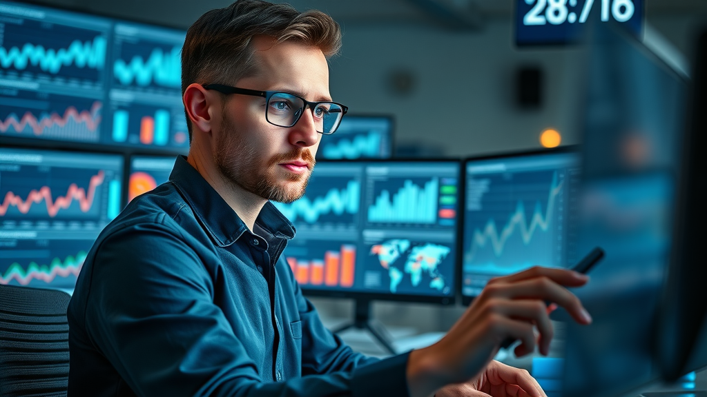 Digital marketer reviewing analytics dashboard for social media strategy effectiveness