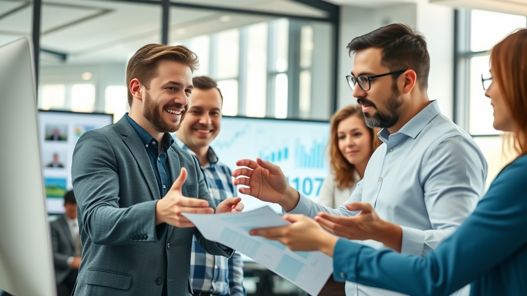inspirational digital marketing concept business team collaborating planning marketing data digital marketing strategies modern office