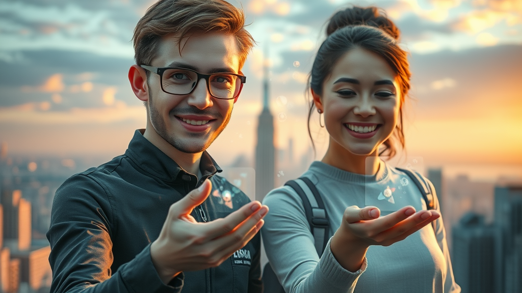 futuristic city with holographic Google AI search interfaces, people exploring advanced AI technologies, visionary concept art of next-gen AI search features