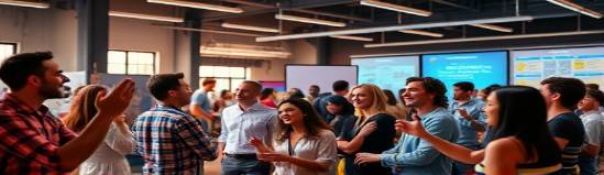 dynamic socialmedia marketing, strategic, campaigning, photorealistic, a bustling digital agency full of energy, highly detailed, diverse team collaboration, shot with a telephoto lens, vibrant colors, mixed lighting