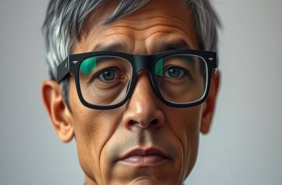 Visually impaired person navigating with a white cane in a bright environment.